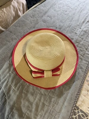 Sombrero de paja Capelli Kids New York con bordes rosa intenso, lazo. OSFM Foto 1 de 4