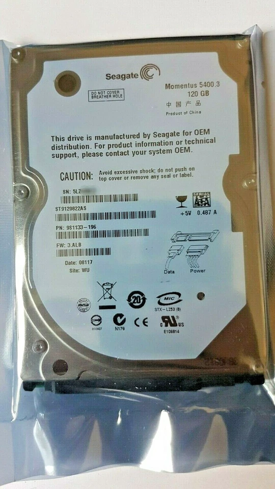 120 GB SATA Seagate Momentus 5400.3 ST9120822AS FW:3.ALB 8MB 2.5" Hard Drive New - Image 1 of 1