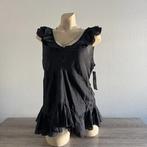DKNY Womens Black 100% Silk Ruffle Top Blouse With Camisole Size 12 - Picture 1 of 14