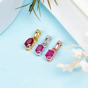 Gift Ruby Gemstone Pendant 925 Stelring Silver Handmade Women 3x5mm Fine Jewelry - Picture 1 of 7