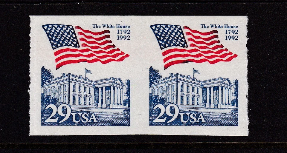 1992 Imperforate coil pair Sc 2609b 29c Flag White House error MNH (DC - Image 1 of 1