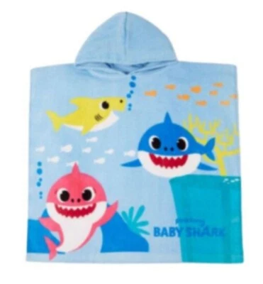 Baby Shark Hooded Towel Poncho Boys and Girls Kids Beach Bath Ex Nutmeg Holiday