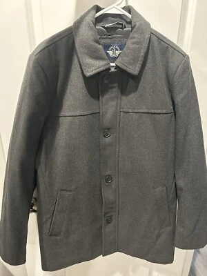 Dockers Men’s Wool Blend Scarf Coat Button & Zipper Closure Size Medium Charcoal - Image 1 of 4