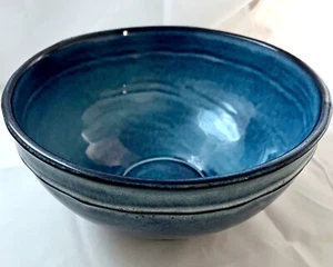 BOWL CASAFINA CASA STONE “WICKER PARK” BLUE, SALAD BOWL LG., 9.5" D, PORTUGAL - Picture 1 of 8