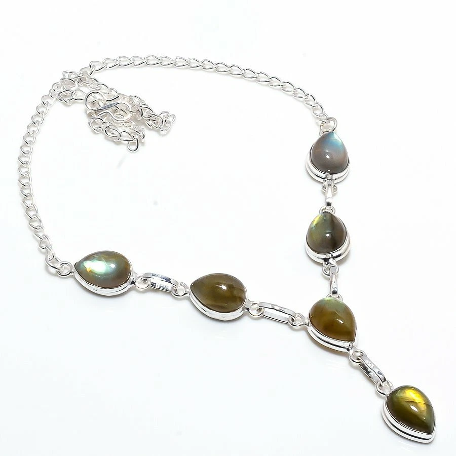 A+++ Collares de joyería de plata de ley 925 con piedras preciosas de labradorita de fuego azul talla 18" Foto 1 de 1