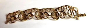 VTG HEAVY WIRE GEOMETRIC LINKS GOLDTONE WIDE BRACELET - Picture 1 of 3