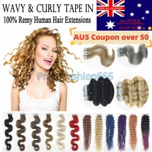 Light Blonde Invisible Tape In Curly & Wavy 100% Remy Human Hair Extensions 3g/s - Picture 1 of 140