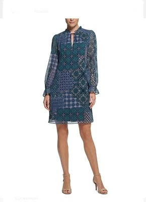 Jessica Howard Womens Chiffon Printed Office Shift Dress Petites, Size 4P   C1 - Image 1 of 3