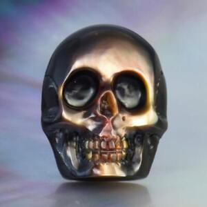 Skull Design Cabochon Carved Black Mother-of-Pearl & Paua Abalone Shell 3.63 g