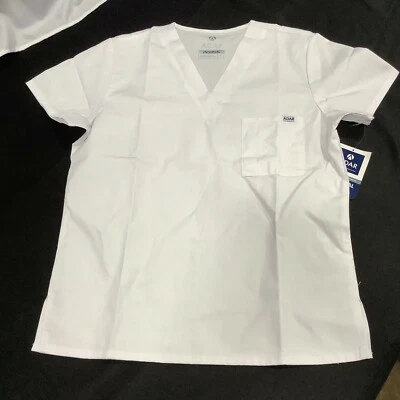 Adar Adult Universal V Neck Short Sleeve Pocket White Scrub Top Size Small  - Image 1 of 4