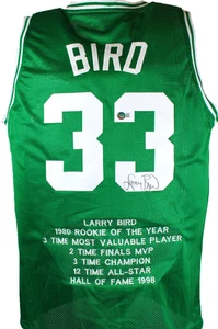 Larry Bird Autographed Green Pro Basketball STAT Jersey-Beckett W Hologram - Picture 1 of 5