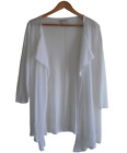 NANETTE LEPORE Sz M 10 12 White Crochet Knit Lace 3/4 Sleeve Linen Mix Cardigan