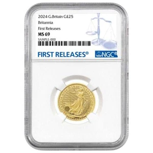 2024 U.K. 25 Pound King Charles III Gold Britannia 1/4 oz NGC MS69 FR Blue Label - Picture 1 of 3