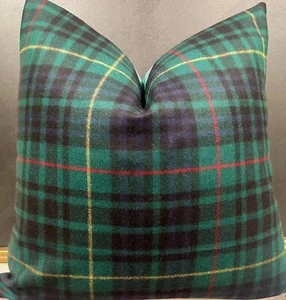 Ralph Lauren Keighly Plaid Dark Green 100% Italian Wool Tartan Pillow Cover - Picture 1 of 12