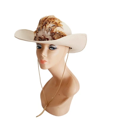 Sombrero de Vaquero Vintage Beige Pluma Montaje en Roca Wind River 1850/7 1/4 Para Hombres Unisex Foto 1 de 4