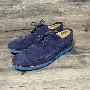 Cole Haan Mens Lunargrand Blue Suede Shoes Size 10 M Wingtip - Picture 1 of 11