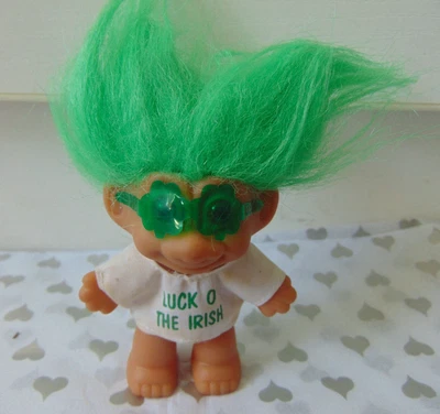 Vintage Russ Troll Figure Luck O The Irish with Green Hair 3" inches - Image 1 of 4