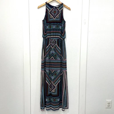 New York & Co Womens Maxi Dress Medium Blue Sleeveless Inner Shorts Front Split - Image 1 of 4