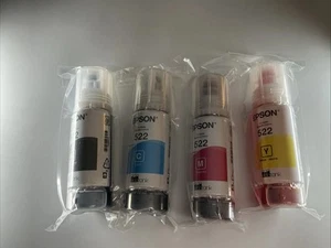 Epson 522 Ink Bottle Set — Black, Cyan, Magenta, Yellow, Genuine, New Sealed OEM - Picture 1 of 5