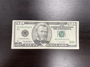 1996 $50 Bill Fancy Serial Number 03043040 - Picture 1 of 6