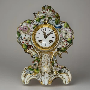 Early Antique French Meissen Style Floral Porcelain Clock - Picture 1 of 14