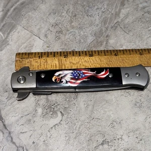 Tac Force Eagle Flag Federunterstützt Schwarz Silber Taschenmesser Stiletto - Bild 1 von 11