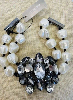 "Pulsera de 8"" con cierre magnético de diamantes de imitación y perlas de imitación de diseñador Chico's de 8""" Foto 1 de 4