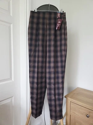 Vintage St Michael Wool Mix Plaid Check Tartan Trousers Brown UK 8-10 Preppy - Image 1 of 4