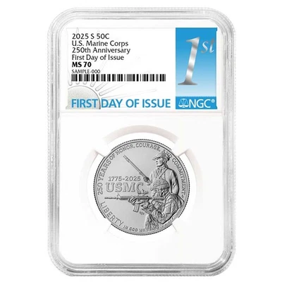 2025-S UNC Clad 50c U.S. Marine Corps 250th Anniversary Commemorative NGC MS70 - Image 1 of 3