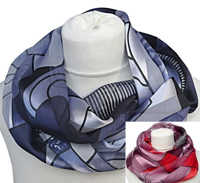 MARKENLOS leichter Damen Loop Schal Rundschal Streifen Punkte blau rot lila weiß 1686