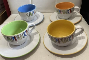 Rayware - Cappuccino - Cup & Saucer - Set Of Four - Green / Yellow /Blue/Orange - Picture 1 of 8