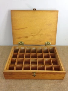 Vtg Lidded Wood Wooden Specimen Display Trinket Box 28 Compartments 13X9.5X3" - Picture 1 of 7