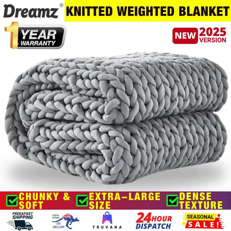 Dreamz Knitted Weighted Blanket Chunky Bulky Knit Throw Blanket 3kg Grey
