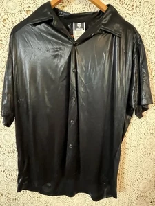 Vintage 90er Rave Shirt Herren XL Goth seidig glänzend schwarz Halloween Club Sinister - Bild 1 von 5