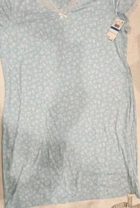 Womens NIGHTGOWN, Miss Elaine, Sz XL NWTs Short Sleeve Light Blue W/white Lace - Picture 1 of 17