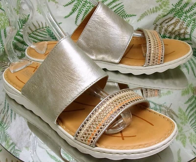 BORN SHORE 浅金色皮革拖鞋 连衣裙凉鞋 女式 尺码 11 M — 第 1/4 张图片