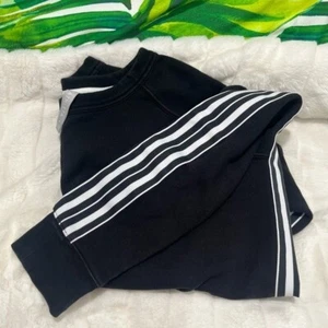GUC Athleta S Black White Side Striped Crop Fall Winter Casual School Sweatshirt - Picture 1 of 11