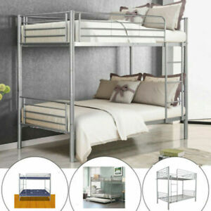Twin Over Twin Bunk Beds Kids Teens Adult Dorm Bedroom Furniture w/Ladder Gray