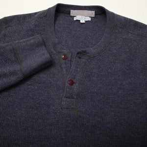 Wallace & Barnes Henley Shirt Mens Small Blue Waffle Knit Long Sleeve - Picture 1 of 11