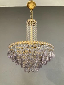 Unusual Swarovski Crystals Chandelier Antique Lighting Ceiling Lamp 1940s - Picture 1 of 13