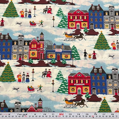 Vintage 1993 Fabric Traditions Christmas Village Cotton Fabric FAT QUARTER 18x22 - Image 1 of 2