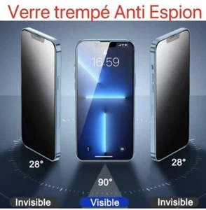 Verre Trempé pour iPhone Protection Anti Espion 16 15 14 13 12 11 Pro Max/Xs/XR - Imagen 1 de 41