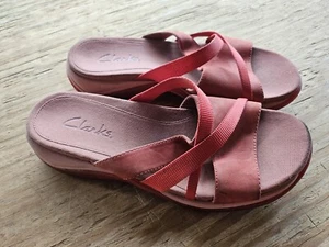 Womens Clarks Springers Slip On Sandals Red Size 8m,VGC - Picture 1 of 7