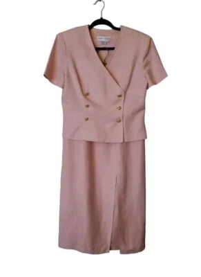 Conjunto de Traje Falda Forrada Rosa Talla 10 De Colección Mezcla de Lino Esmaltado Concha Marina Botones EVC  Foto 1 de 4