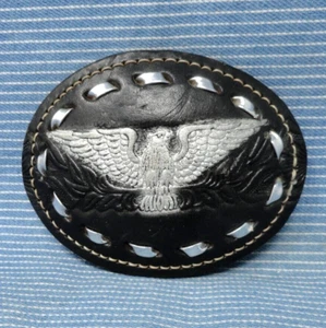 Western Eagle Stitched Leather Belt Buckle Biker Cowboy Vaquero Vtg 80s .GTA907 - Picture 1 of 6