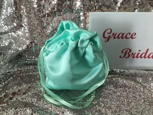 PEPPERMINT DIAMANTE DUCHESS SATIN DOLLY BAG MAID. PROM FLOWERGIRL*UK MADE/SELLER - Picture 1 of 6