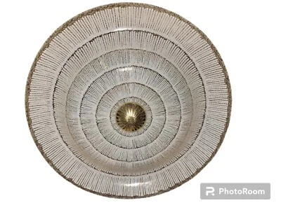 Vtg Underwriters White Pebble Glass Shade Ceiling Light Fixture Semi Flush Brass - Image 1 of 4