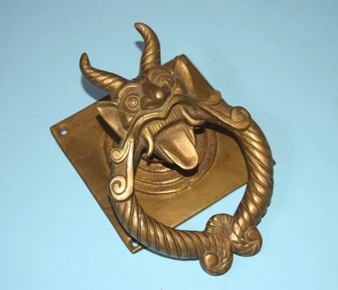 Devil Head Vintage Door Bell Brass Heavy Base Door Knocker Halloween Party EK948 Cover