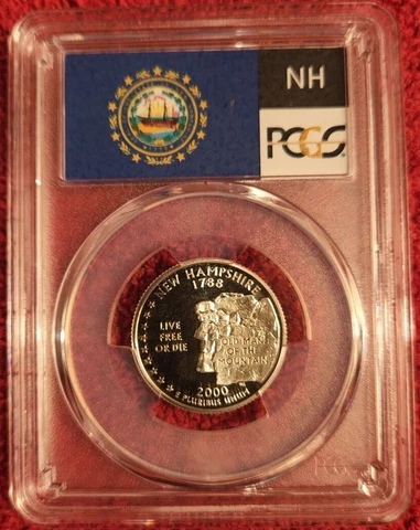 2000 s silver New Hampshire statehood quarter PCGS PR 69 DCAM (flag label) Cover