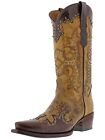 Womens Sand Studded Cowgirl Leather Western Boots Distressed Snip Toe